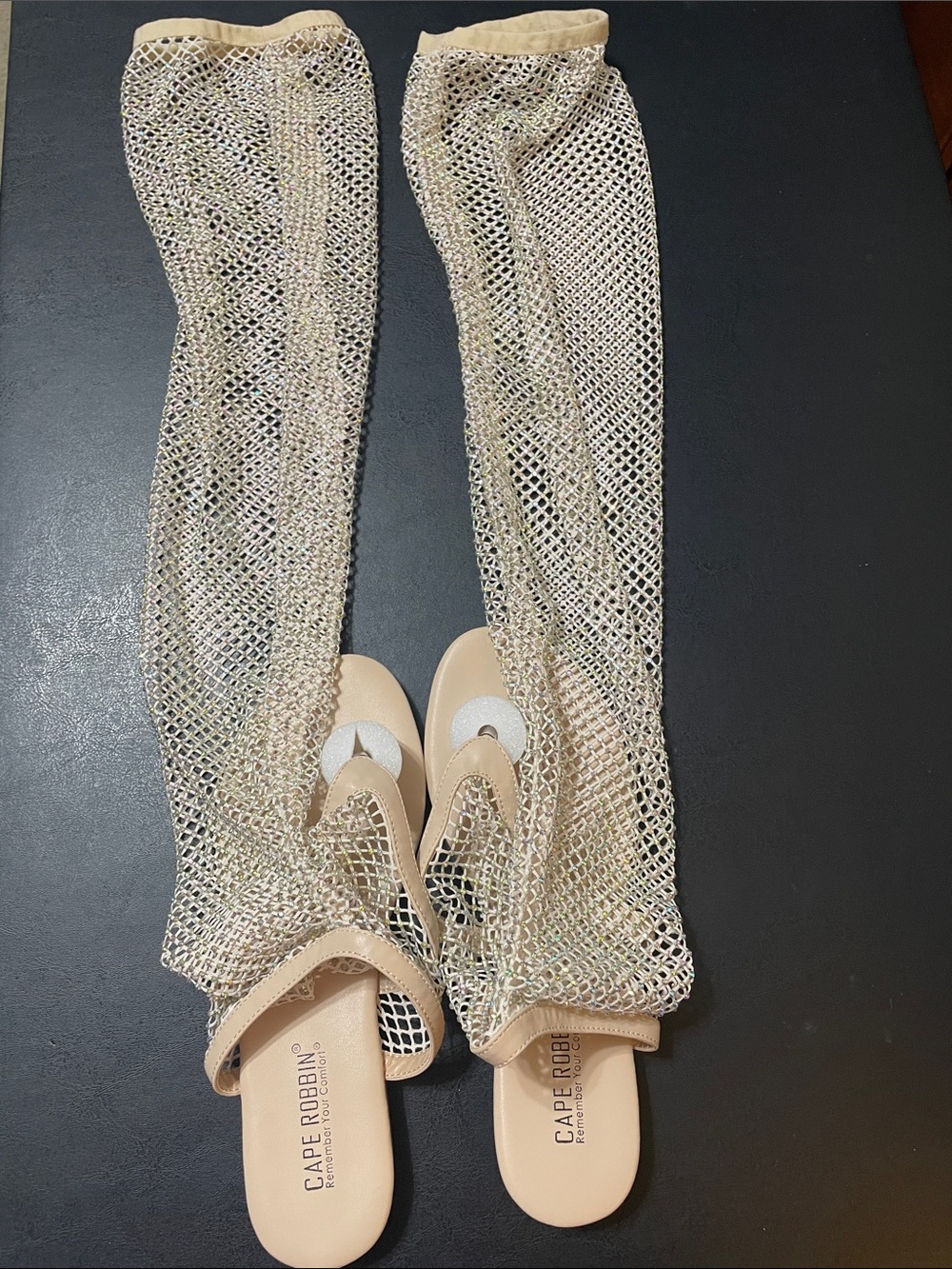 Cape Robbin Nude Mesh Thigh-High Sandal flats NWOT no box Sz. 6